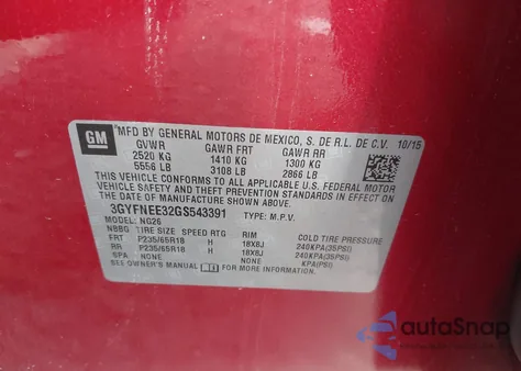 2016 Cadillac Srx Luxury Collection from USA, damaged, VIN 3GYFNEE32GS543391